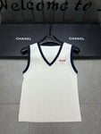 Pre Order V Neck Ribbed Top With Luxury Logo