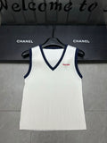 Pre Order V Neck Ribbed Top With Luxury Logo