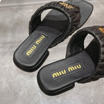 Pre Order Luxury Pleated Design Logo Flip flops