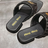 Pre Order Luxury Pleated Design Logo Flip flops