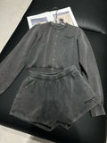 Pre Order Luxury Aw Logo Charcoal Short & Bomber Jacket Set