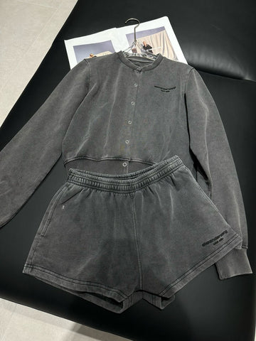 Pre Order Luxury Aw Logo Charcoal Short & Bomber Jacket Set