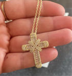 Small Gold Baguette Cross Necklace