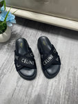 Pre Order Luxury White Logo Platform Cross Strap Slides in Black