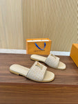Pre Order Luxury Gold Logo Wicker Flat Mules (8 Colours)