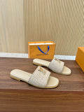 Pre Order Luxury Gold Logo Wicker Flat Mules (8 Colours)