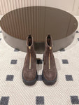 Pre Order Front Zip Logo Suede Boots
