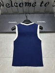 Pre Order V Neck Ribbed Top With Luxury Logo