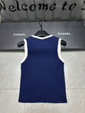 Pre Order V Neck Ribbed Top With Luxury Logo