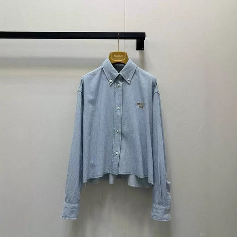 Pre Order Blue Pin Stripe Luxury Logo Short & Shirt Set