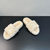 Pre Order Cream Soft Fur Luxury White Logo Slippers