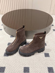 Pre Order Front Zip Logo Suede Boots
