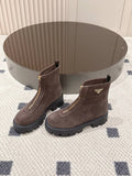 Pre Order Front Zip Logo Suede Boots