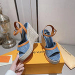 Pre Order Luxury Denim Logo Design Wedges