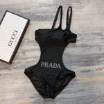Pre Order Luxury Diamanté Front Logo Detail Cut Out Swimsuit