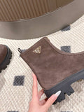 Pre Order Front Zip Logo Suede Boots