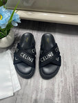 Pre Order Luxury White Logo Platform Cross Strap Slides in Black