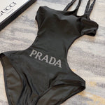 Pre Order Luxury Diamanté Front Logo Detail Cut Out Swimsuit