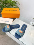 Pre Order Luxury Denim Logo Flat Mules