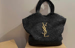Pre Order Luxury Gold Letter Logo Wicker Bag With Matching Purse (2 Colours)