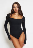 Long Sleeve Shaping Bodysuit In Black