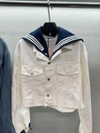 Pre Order Denim Luxury Logo Jacket & Skirt Set