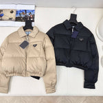 Pre Order Cropped Luxury Logo Puffer Collar Coat