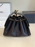 Pre Order Black & Gold Luxury Logo Chain Bucket Bag