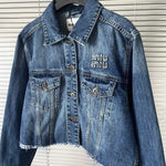 Pre Order Denim Frayed Luxury Logo Jacket