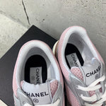Pre Order Luxury Pink & Silver Double C Logo Trainers
