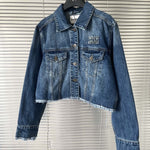 Pre Order Denim Frayed Luxury Logo Jacket