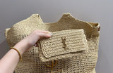 Pre Order Luxury Gold Letter Logo Wicker Bag With Matching Purse (2 Colours)