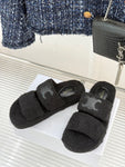 Pre Order Double Strap Luxury Logo Design Teddy Slippers