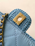 Pre Order Blue Denim Crochet Luxury Logo Chain Handbag