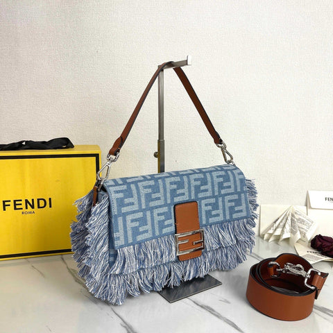 Pre Order Frayed Denim Double Letter Design Handbag