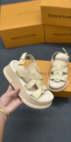 Pre Order Luxury Logo Multi Strap Wedges