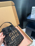 Pre Order Luxury Woven Logo Top Handle Bag In Black