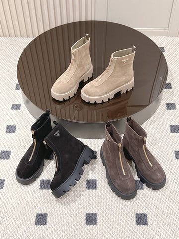 Pre Order Front Zip Logo Suede Boots