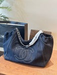 Pre Order Luxury Embroidered Logo Dark Denim Handbag
