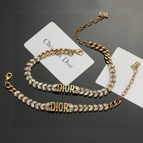 Pre Order Diamanté Luxury Logo Bracelet & Necklace Set