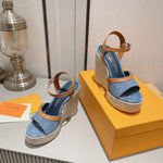 Pre Order Luxury Denim Logo Design Wedges