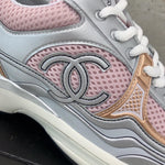 Pre Order Luxury Pink & Silver Double C Logo Trainers