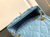 Pre Order Blue Denim Crochet Luxury Logo Chain Handbag
