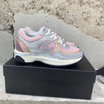 Pre Order Luxury Pink & Silver Double C Logo Trainers
