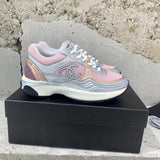 Pre Order Luxury Pink & Silver Double C Logo Trainers