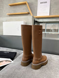 Pre Order Brown Leather Calf Boots With Luxury Logo