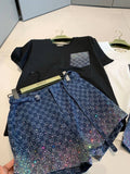 Pre Order Luxury Logo Detail Sparkle Short & T-shirt Set