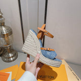 Pre Order Luxury Denim Logo Design Wedges