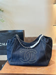 Pre Order Luxury Embroidered Logo Dark Denim Handbag