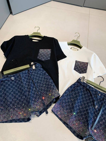 Pre Order Luxury Logo Detail Sparkle Short & T-shirt Set